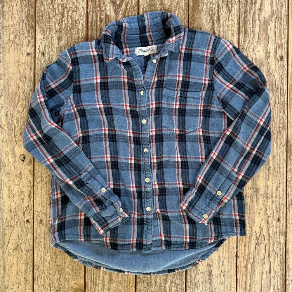 Madewell Blue and Red Plaid Flannel Shirt